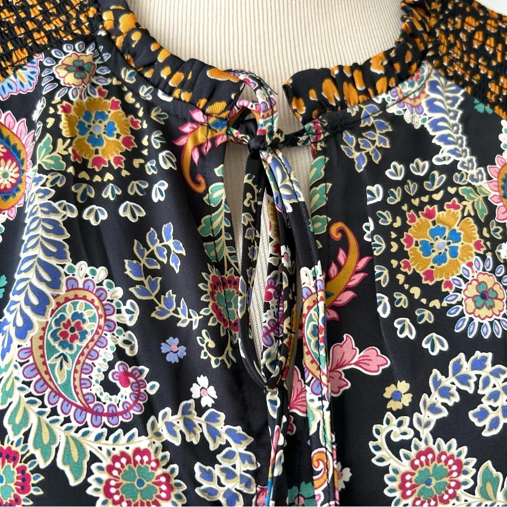 🌸Floral Paisley Boho Blouse w/Tie. Black/Rose/Gold/Blue/Multi. Medium - Picture 13 of 13